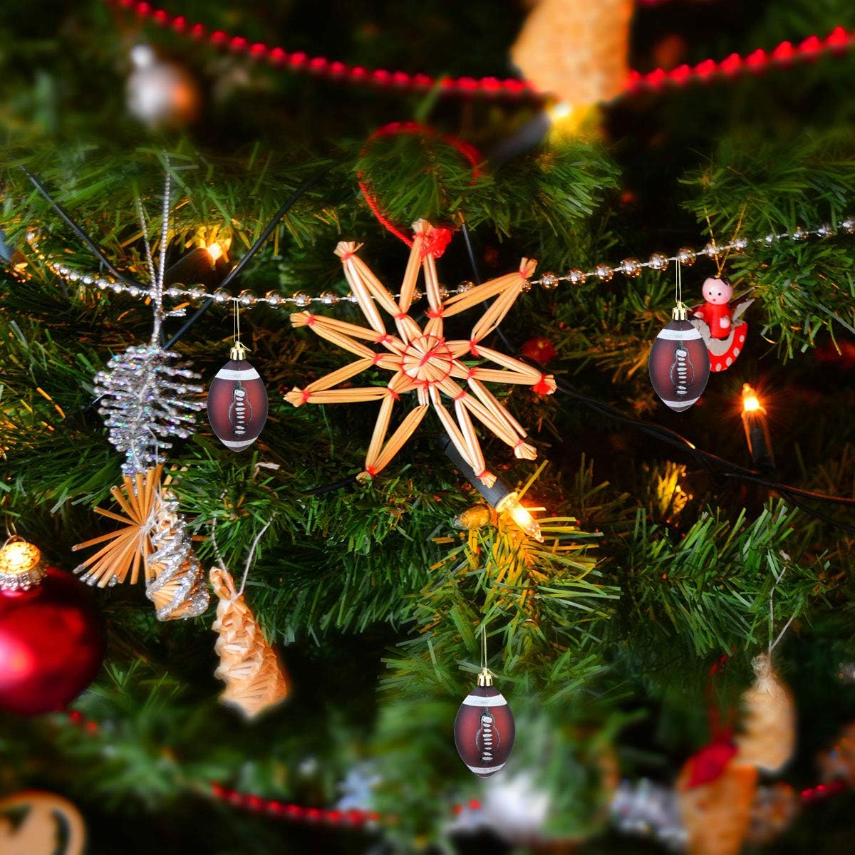 NUOBESTY 6pcs Christmas Football Ornaments Christmas Tree Ball Decorations Football Sports Theme Christmas Holiday Party Decorations - Image 2