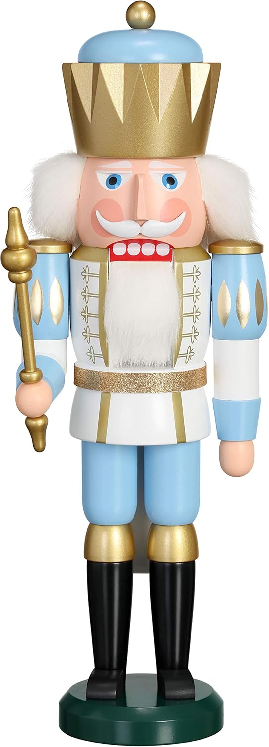 ISDD Cuckoo Clocks German Nutcracker King White-Blue, Height 40 cm / 16 inch, Original Erzgebirge by Seiffener Volkskunst
