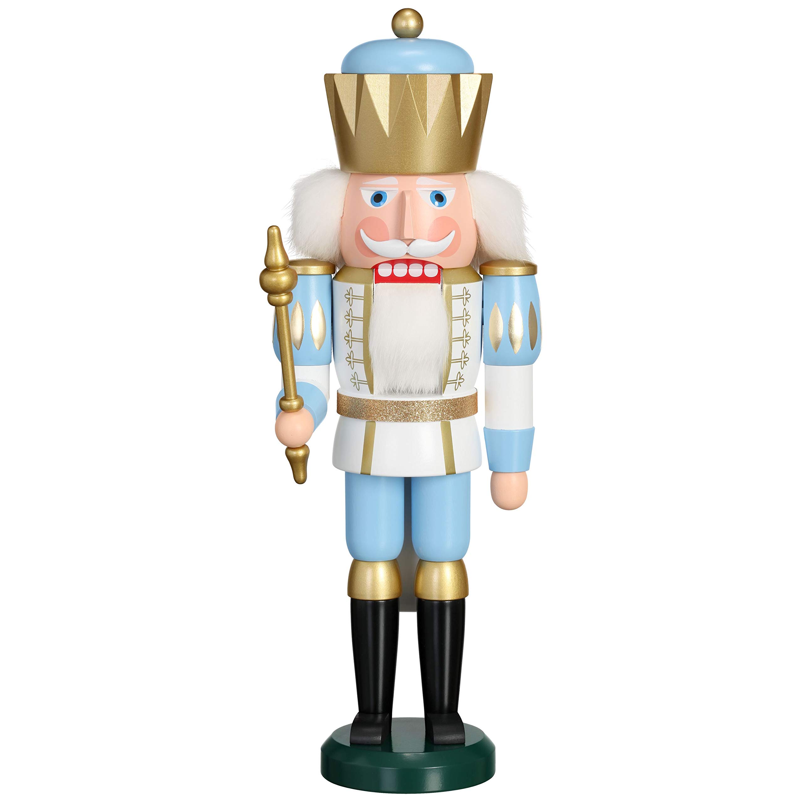 ISDD Cuckoo Clocks German Nutcracker King White-Blue, Height 40 cm / 16 inch, Original Erzgebirge by Seiffener Volkskunst