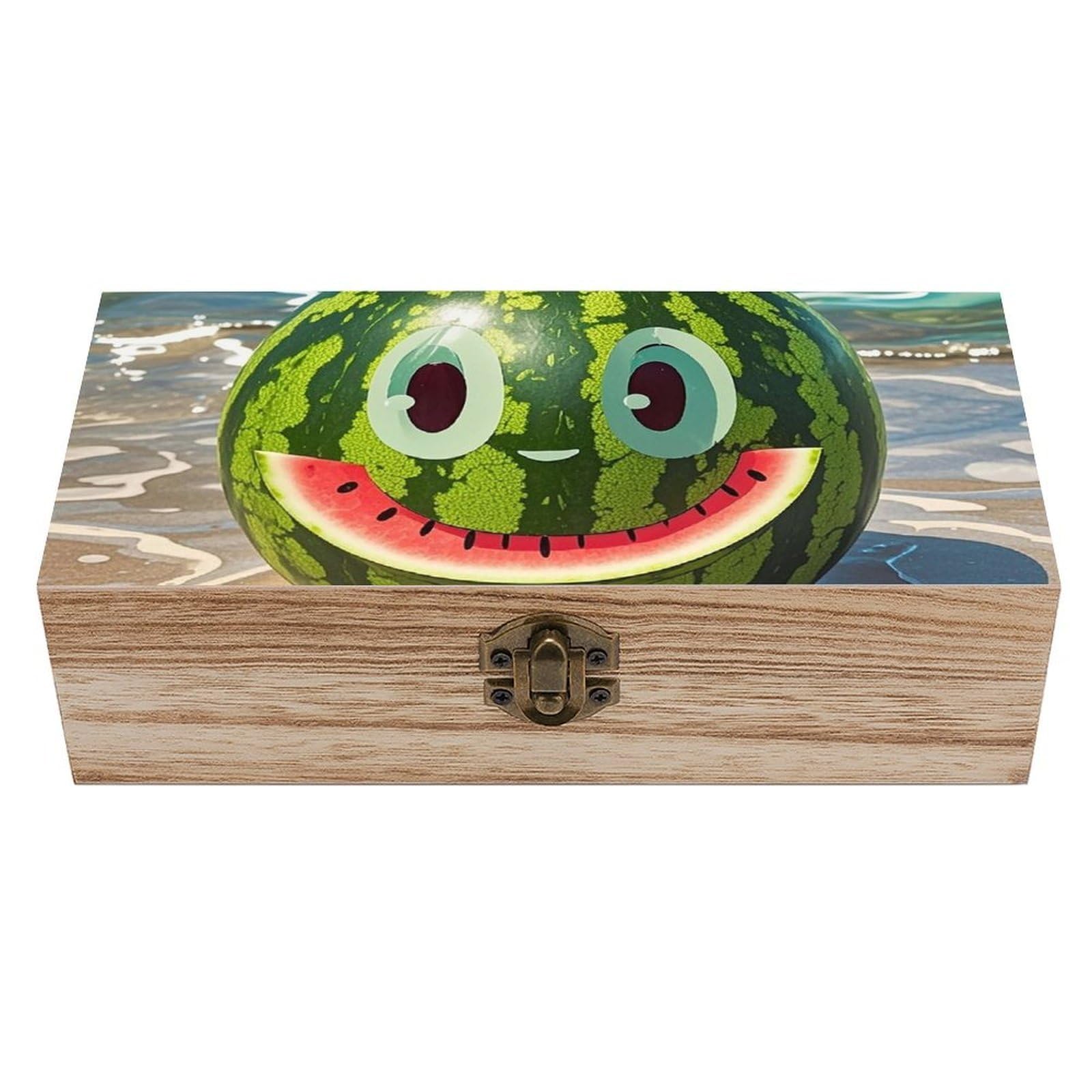 KLOPH Wooden Storage Box Watermelon with Smiley Wood Gift Box with Hinged Lid Vintage Decorative Jewelry Boxes Memory Box for Jewelry Art Hobbies Home Storage Treasure Keepsake Gift 7.9''x3.9''x2.3''