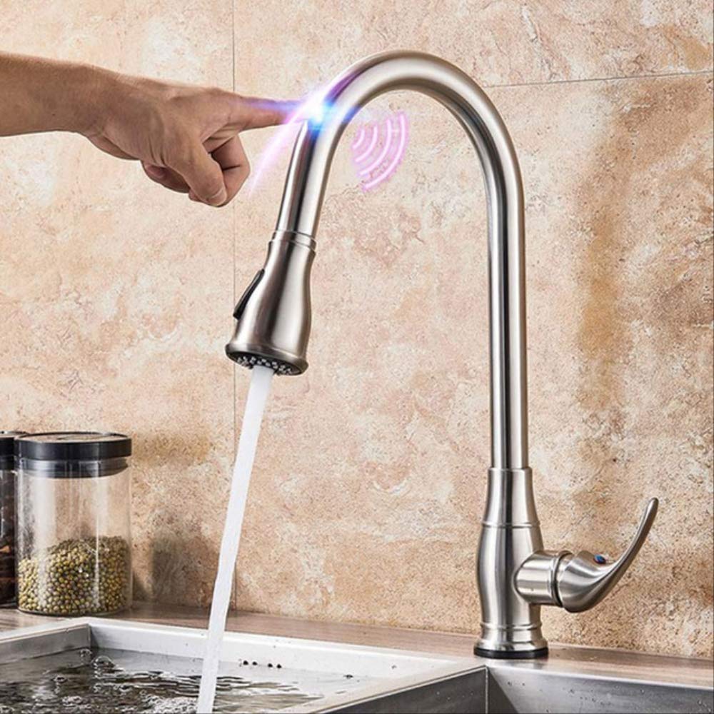 Kitchen Faucets Black Golden Smart Touch Inductive Sensitive Faucet Dual Outlet WaterMixer Tap Single Handle Modes Nickel-B
