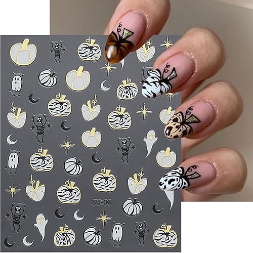 Miniatura 5 de Calcomanías de arte de uñas de Halloween 3D, autoadhesivas, para Halloween, telaraña, murciélago, fantasma, calabaza, diseños de uñas, suministros
