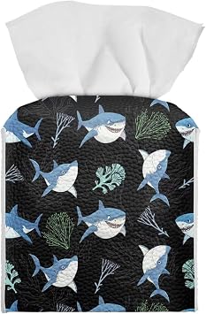 AFPANQZ Shark Tissue Box Cover for Womens Girls PU Leather Tissue Holder Square Facial Tissue Case Facial Paper Box Bathroom Office Bedroom Perfect Cube Cover Napkin Holder Case