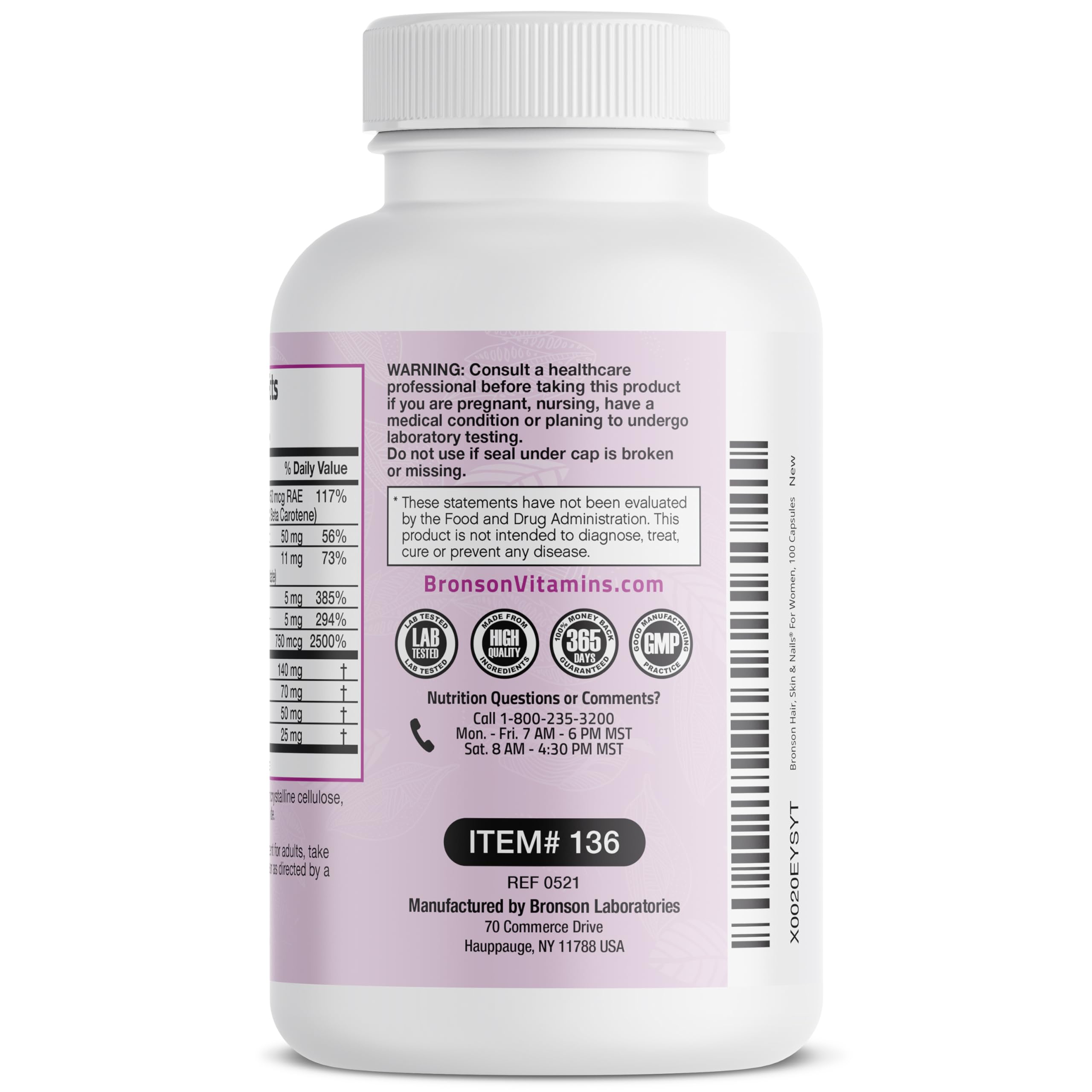Bronson Hair, Skin & Nails with Biotin Extra Strength Vitamin Supplement for Women, 100 Capsules — Amazon image 7