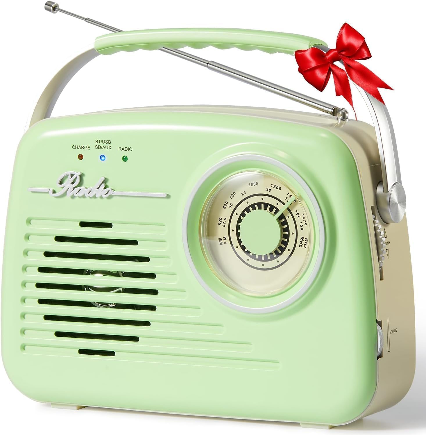Radios Portable AM FM, Battery Powered & Plug-in Wall, Retro Vintage Radio with Bluetooth, Easy to Use Large Dial for Home/Outdoor/Kitchen (Green)