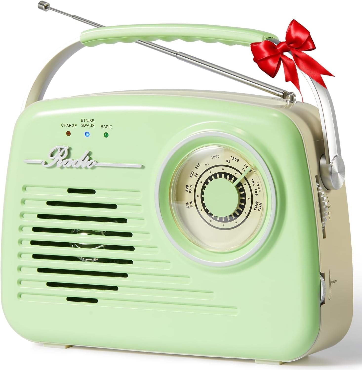 Radios Portable AM FM, Battery Powered &amp; Plug-in Wall, Retro Vintage Radio with Bluetooth, Easy to Use Large Dial for Home/Outdoor/Kitchen (Green)