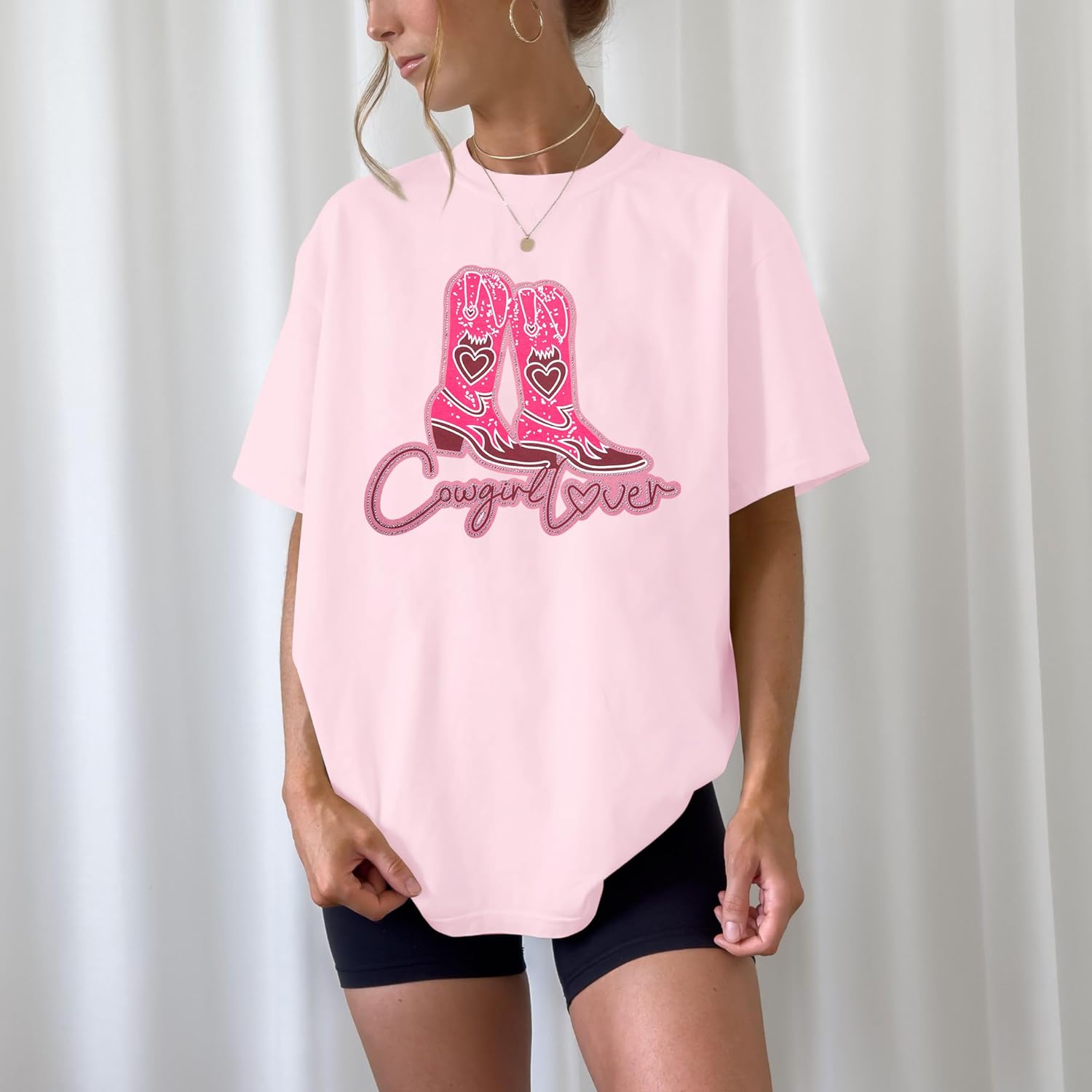 Cowgirl Shirts for Women Western Oversized Tshirts Glitter Hat Boots Print Shirt Country Music Short Sleeve Tee - Image 5