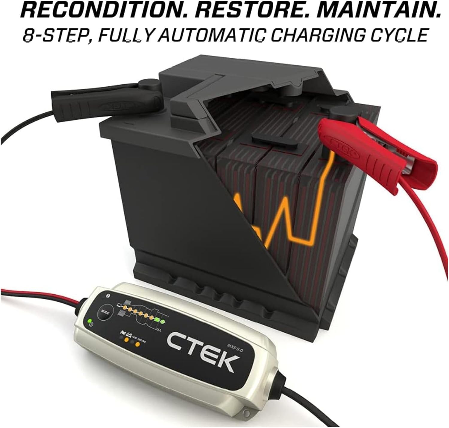 C-Tek MXS 5.0 Fully Automatic 12V Battery Charger and Maintainer 4.3 Amp for Cars Trucks Motorcycles and RVs | 40-206