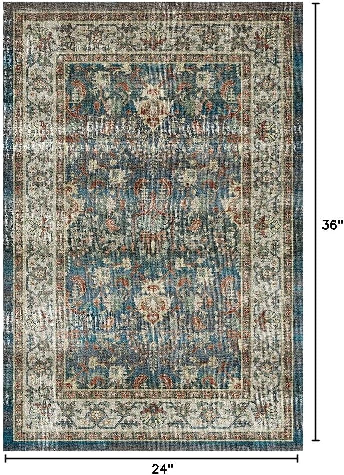 Dripex Vintage Collection Washable Area Rug - 2x3 Door Mat Small Entryway Rug Distressed Non-Slip Low-Pile Floor Carpet for Indoor Front Entrance Kitchen Bathroom Living Room Bedroom