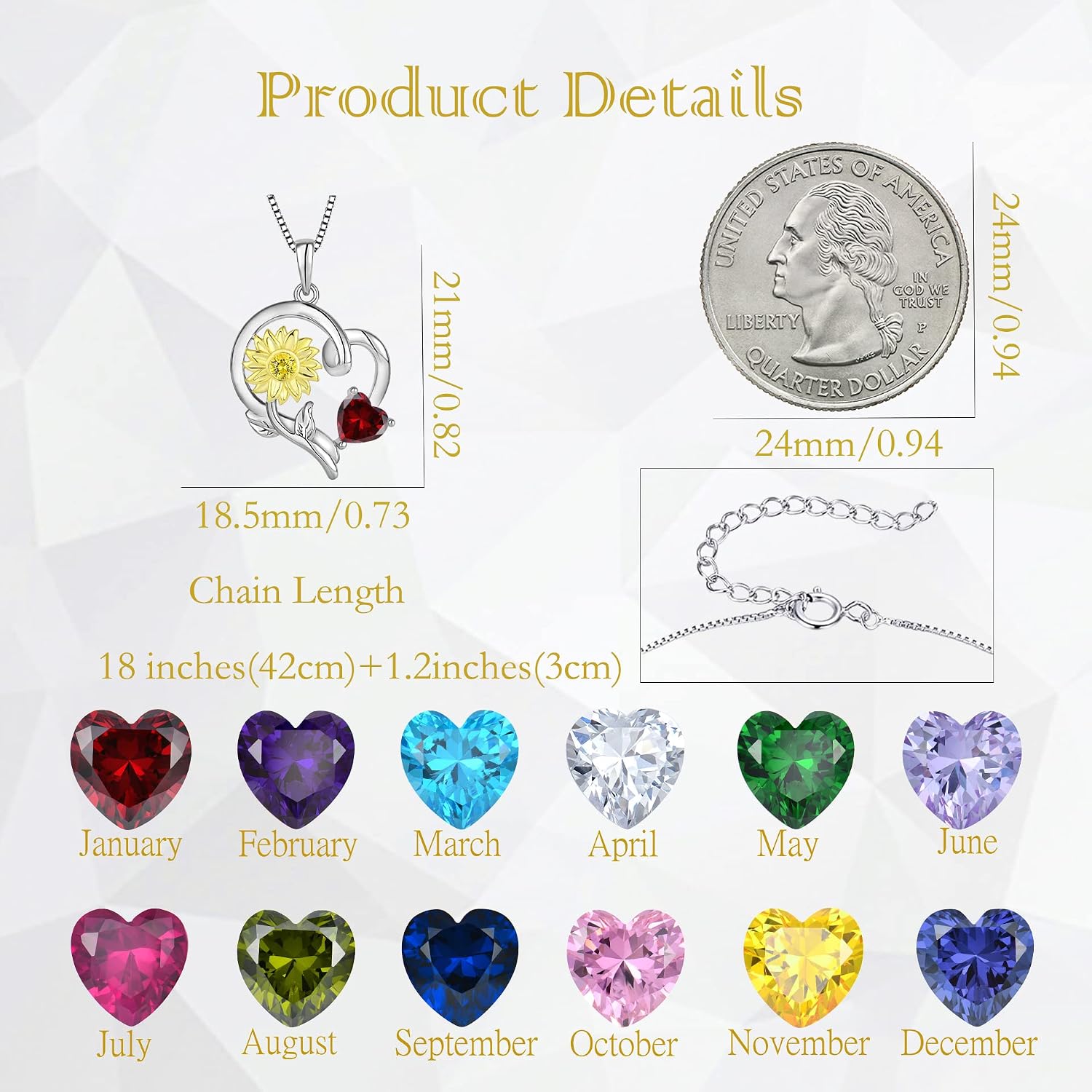 Sunflower Necklace Women's Necklace 925 Sterling Silver Heart Shaped Necklaces Birthday Jewelry Sunflower Gifts for Women