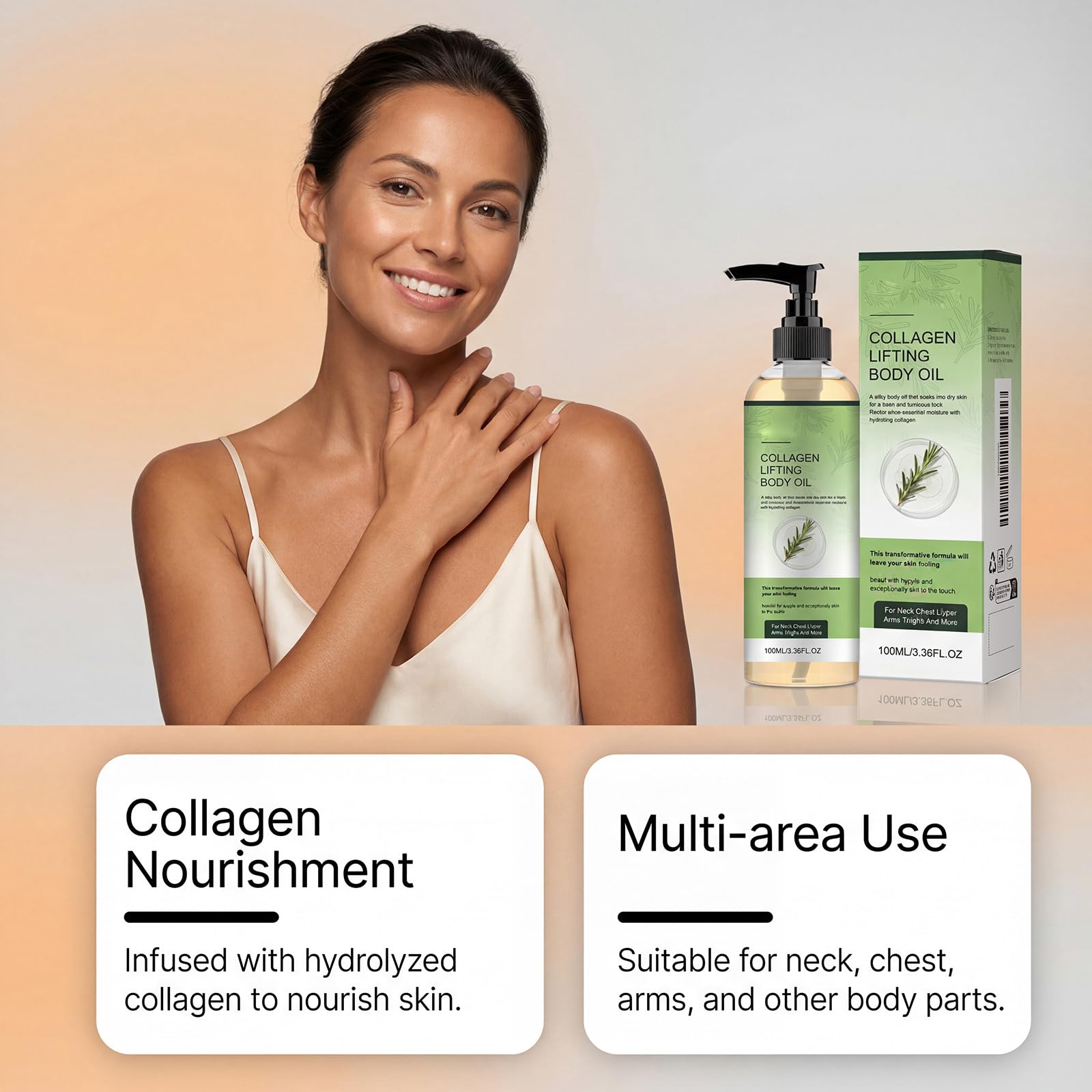 Olio di collagene per la pelle più rassodante collagene lifting olio per il corpo rassodante per la pelle fine e morbida cura dopo la doccia, non grassa leggero, nutriente idratante collo décolleté