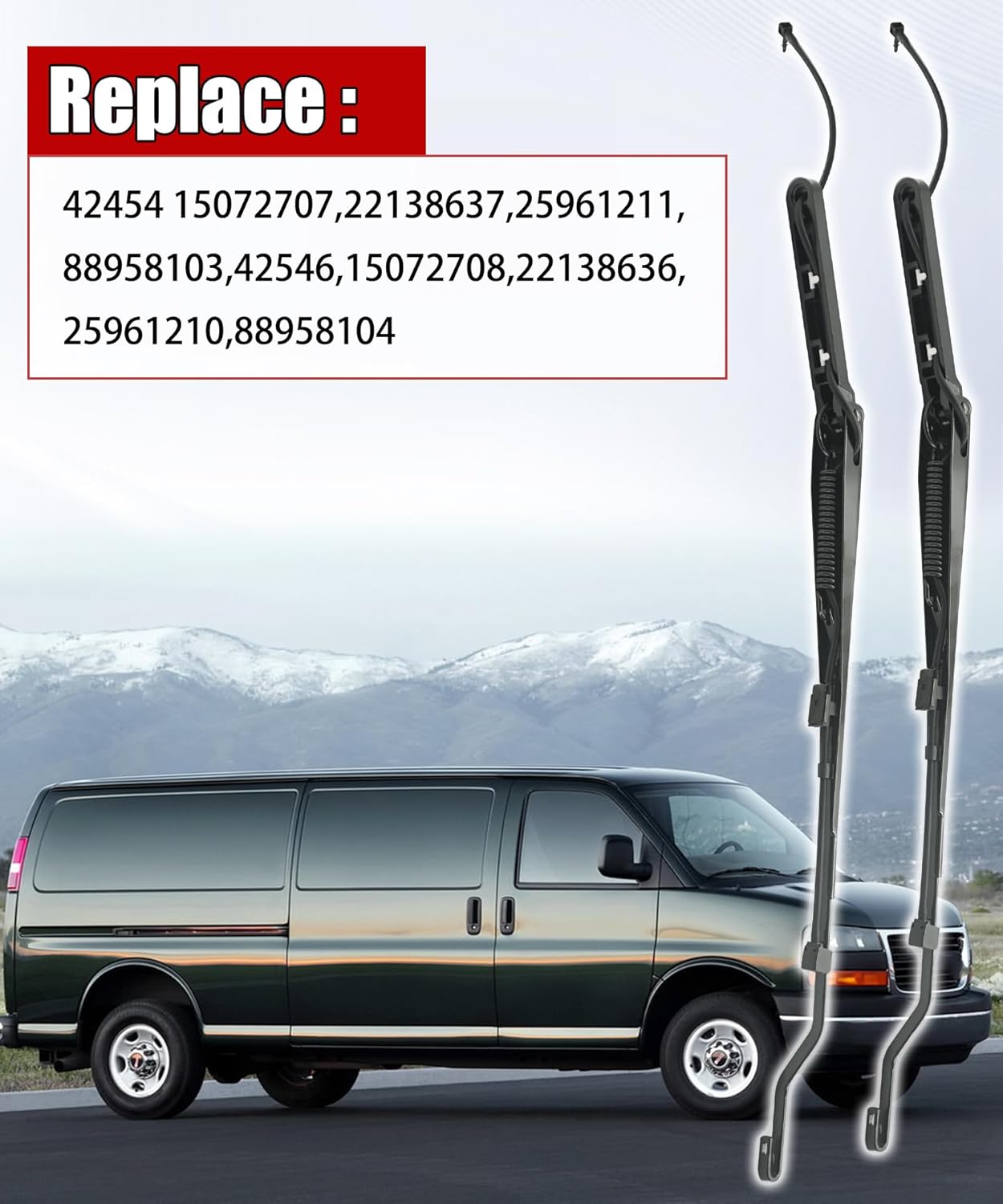 1 Pair Front Windshield Wiper Arm Replacement Kit Fits for 1996-2014 Chevy Express,GMC Savana,Isuzu Vehicles Replace 42454,15072707,22138637,25961211,88958103,42546,15072708,22138636,25961210 etc.