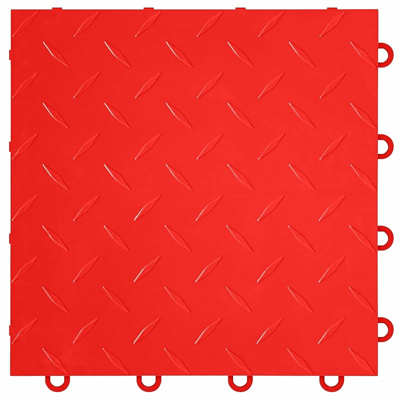 Piso Modular para Garagem IncStores Nitro Tiles em Polipropileno com Encaixe, Padrão Diamante, Vermelho Victory Red, 24 Peças