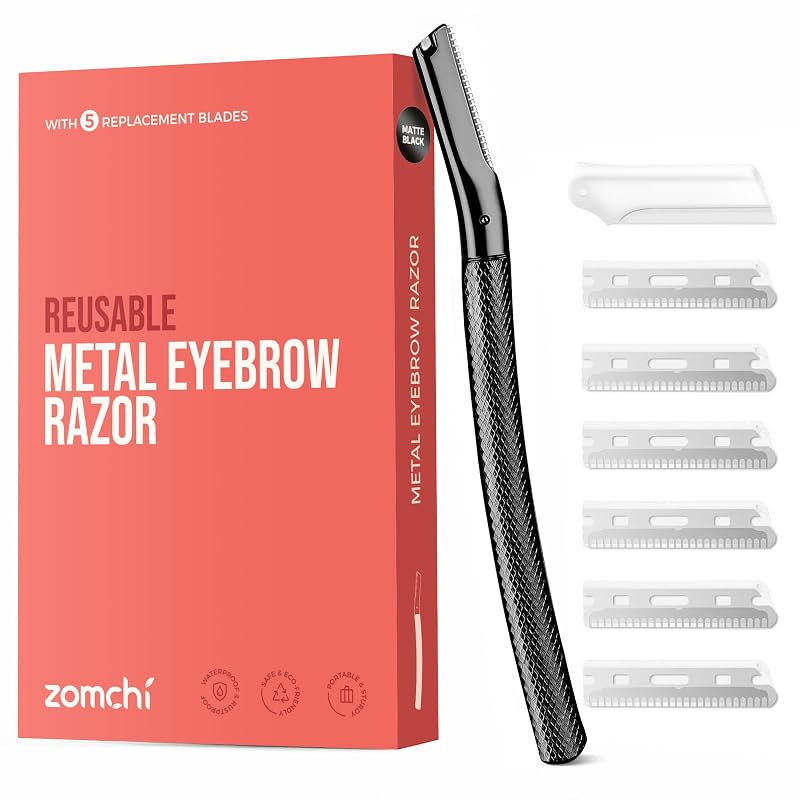 ZOMCHI Navalha para Sobrancelhas com Capa Protetora Preta, Pacote com 6