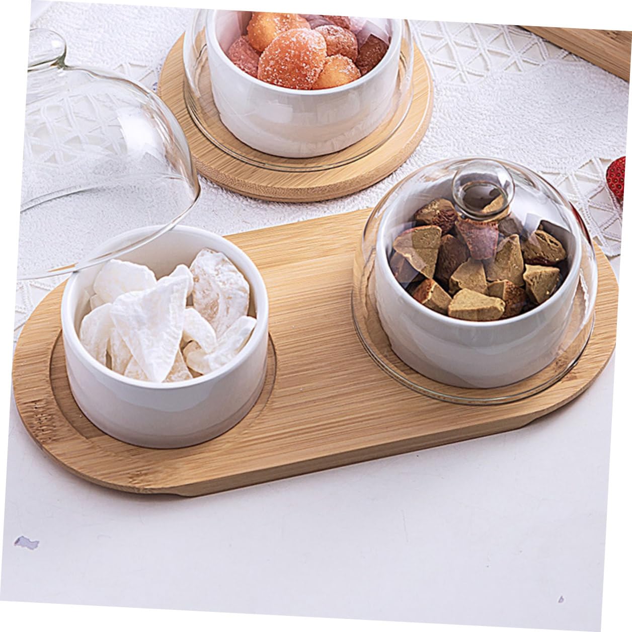 Gatuida 2 Juegos Bol para Servir Postres con Tapa de Vidrio Transparente y Bandeja Resistente y Duradero para Ensaladas y Aperitivos Casa Restaurante y Hotel