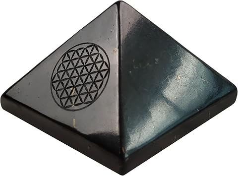 Shungite Protection Pyramid 2" Sacred Symbol | Authentic Shungite Stones Protection Polished Pyramid 2 inches 5 cm | Black Stone Crystal Pyramid for Meditation Flower of Life