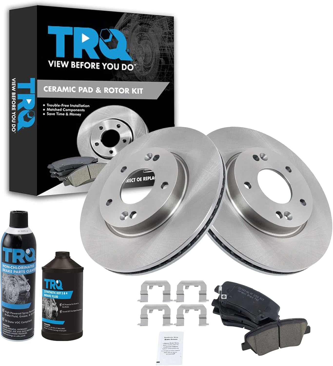 TRQ Front Brake Pad & Rotor Kit Ceramic Compatible with 2011-2016 Hyundai Elantra 2013-2014 Elantra Coupe 2013-2016 Elantra GT 2012-2016 Veloster 2014-2016 Kia Forte Forte Koup 2015-2016 Forte5
