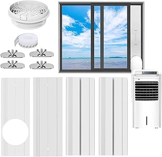 Klimaanlage Fensterabdichtung für mobile Klimageräte, Fenster Kit für 130/150mm (5/5.9 Zoll) Abluftschlauch, Verstellbare Länge 108-154cm, Insektenschutz, Verdicktes PVC, Schiebefenster & Rolladen Kit