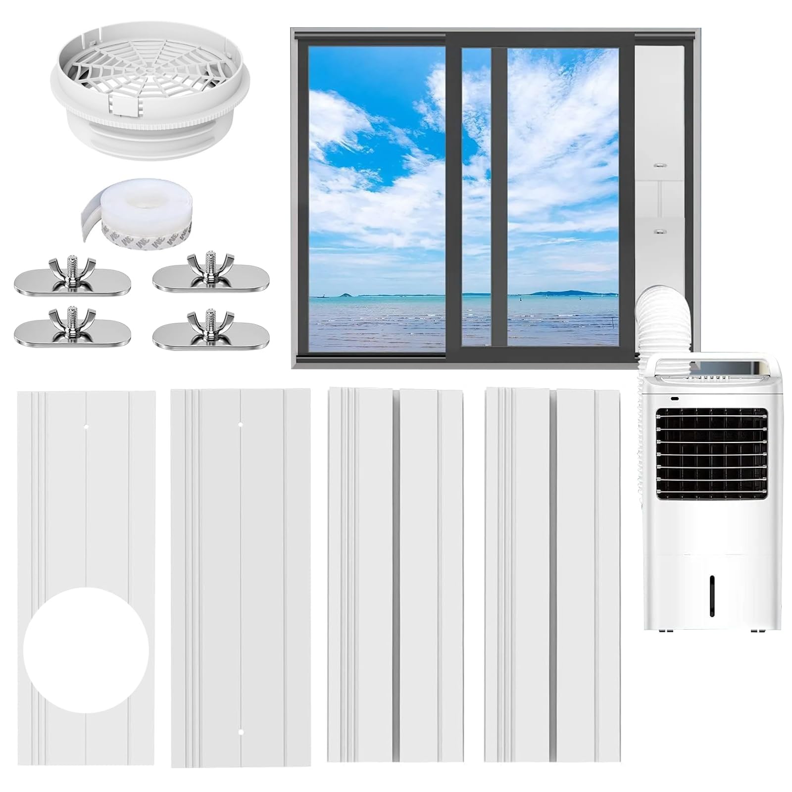 Joint de fenêtre de climatisation pour climatiseurs mobiles, kit de fenêtre pour tuyau d'évacuation de 130/150 mm, longueur réglable de 108 à 154 cm, moustiquaire en PVC épais, kit de fenêtre
