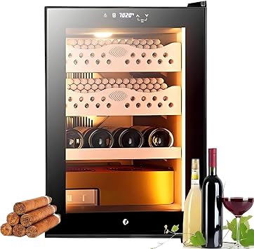 Electric Cigar Humidor, 300 Count Electronic Cabinet with Cooling, Heating & Humidity Control, 4 Layer Drawers,Tempered Glass Door + LED Warm Light 50LB