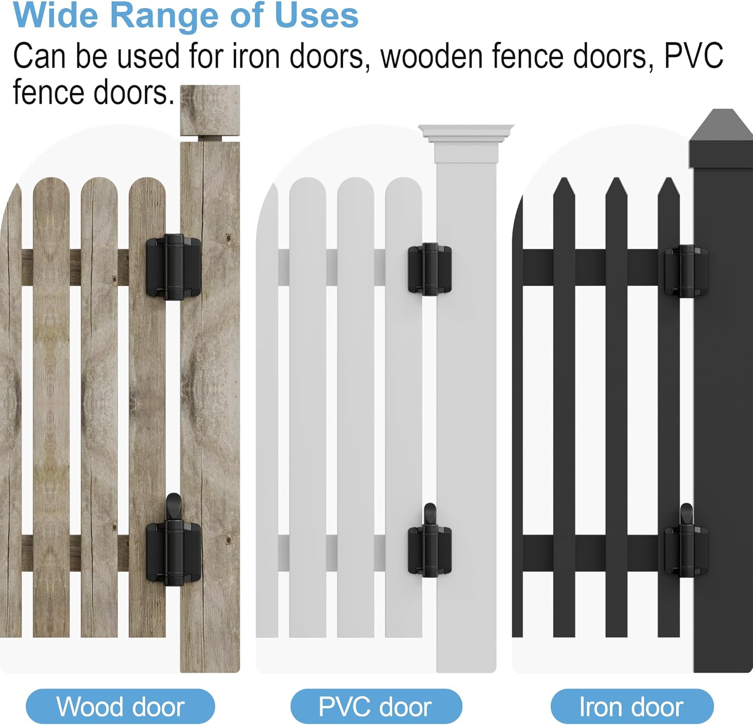 1 Pair Heavy Duty self-Closing Door Hinge kit, Hard hat Design, Rust-Proof Adjustable Fence Hinge for Outdoor Metal, Vinyl and Wood Grating Gates, Black (1)