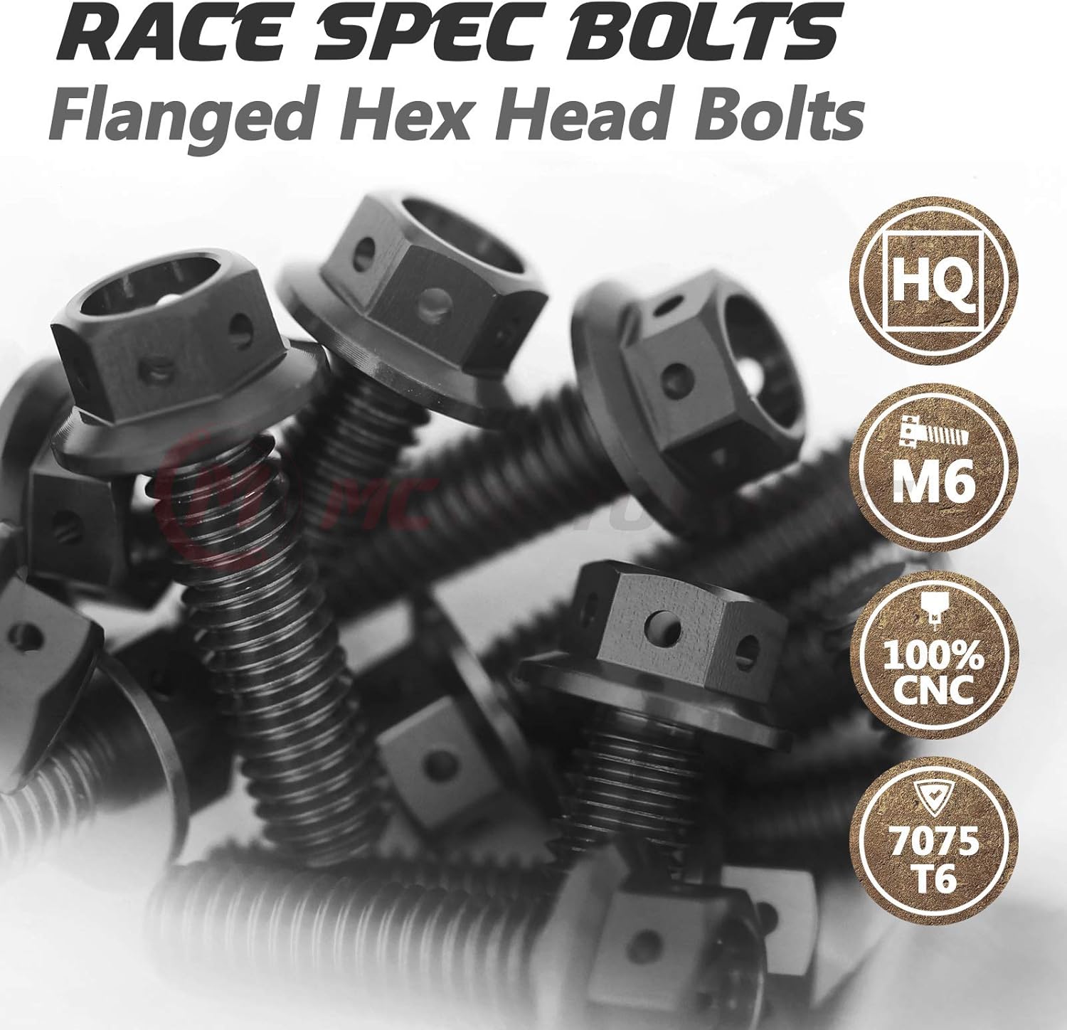 MC MOTOPARTS Pre-drilled CNC Race Spec Bolts M6 x 25mm Flanged HEX Head Screws 10 pcs (Black)