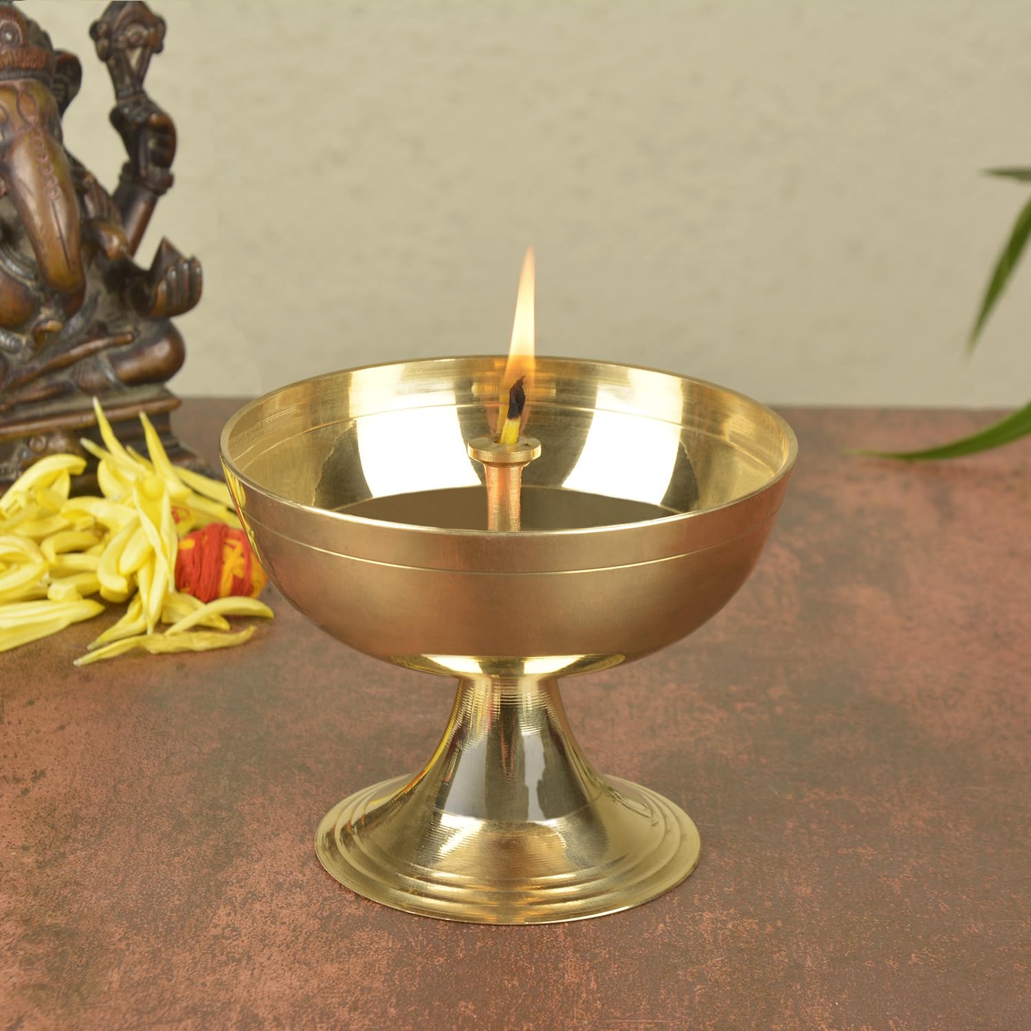 StyleMyWay Handcrafted Pure Brass Premium Big Akhand Jyoti Diya (Diameter - 9 cm, Height - 7 cm, 160 gm) | Traditional Oil Lamp | Udupi Jyot Diya-image-14