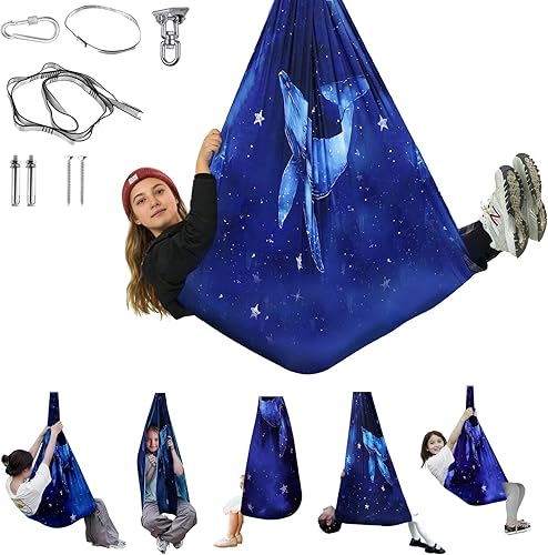 Miniatura 9 de Columpio sensorial para niños y adultos, columpio de terapia de doble capa para interiores y exteriores, columpio para acurrucarse con accesorios