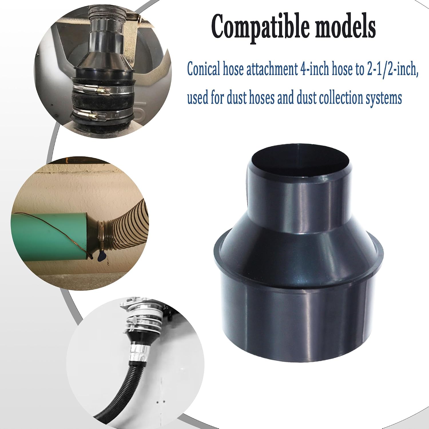 4 Inch to 2-1/2 Inch Dust Collection Hose Cone Reducer, 1Pcs