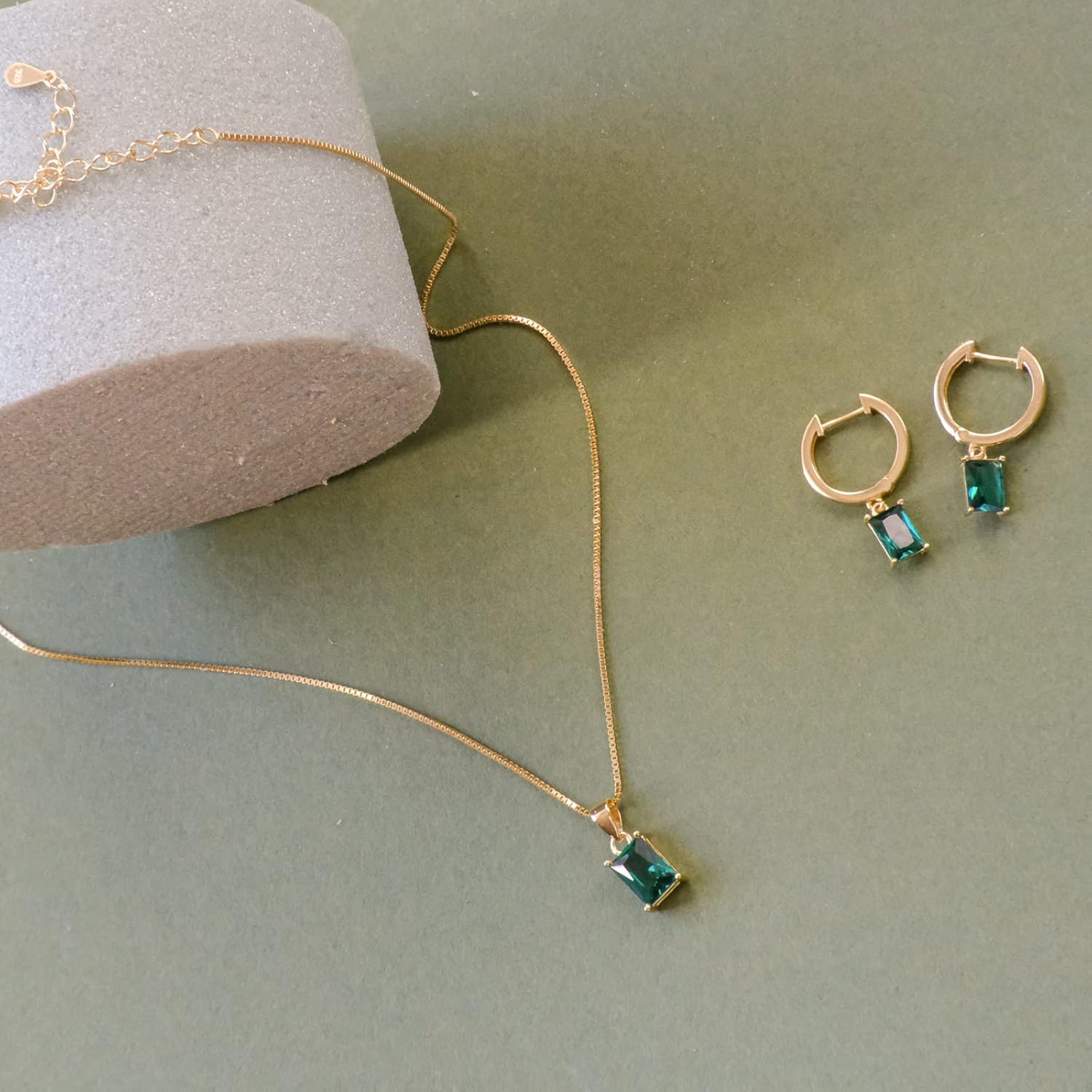 Baguette CZ Pendant Necklace | 14K Gold Plated Sterling Silver | Emerald Baguette Pendant Dainty Box Chain Necklace 18'' - Image 6