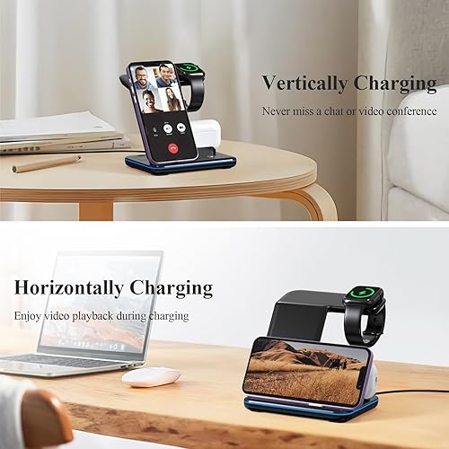 Miniatura 8 de Minthouz Cargador inalámbrico para teléfono, estación de carga rápida de 18 W para iWatch (el cargador de reloj no está incluido), AirPods, soporte