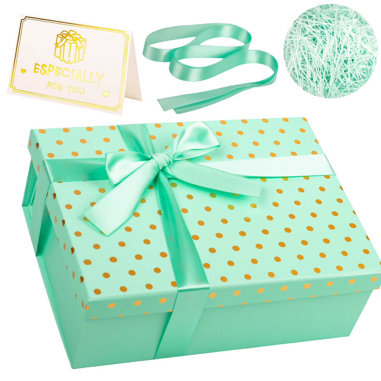 Green Dots Gifts Boxes with Magnetic Lids,Luxury Gift Box Set,25 x 19 x 9cm, with Contains Card,Ribbon,Shredded Tissue Paper,for Christmas Birthday Wedding Anniversary — image 1
