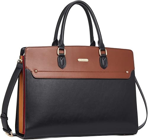Miniatura 10 de Telena Bolsa de mano para laptop para mujer, bolsa de hombro de 15.6 pulgadas, maletín de cuero para mujer, bolsas de mano de gran capacidad | 15.6