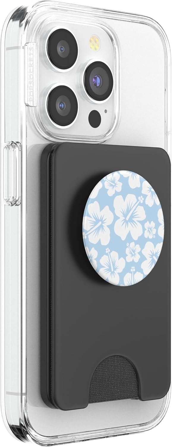 Blue Hibiscus Flowers PopSockets PopWallet for MagSafe