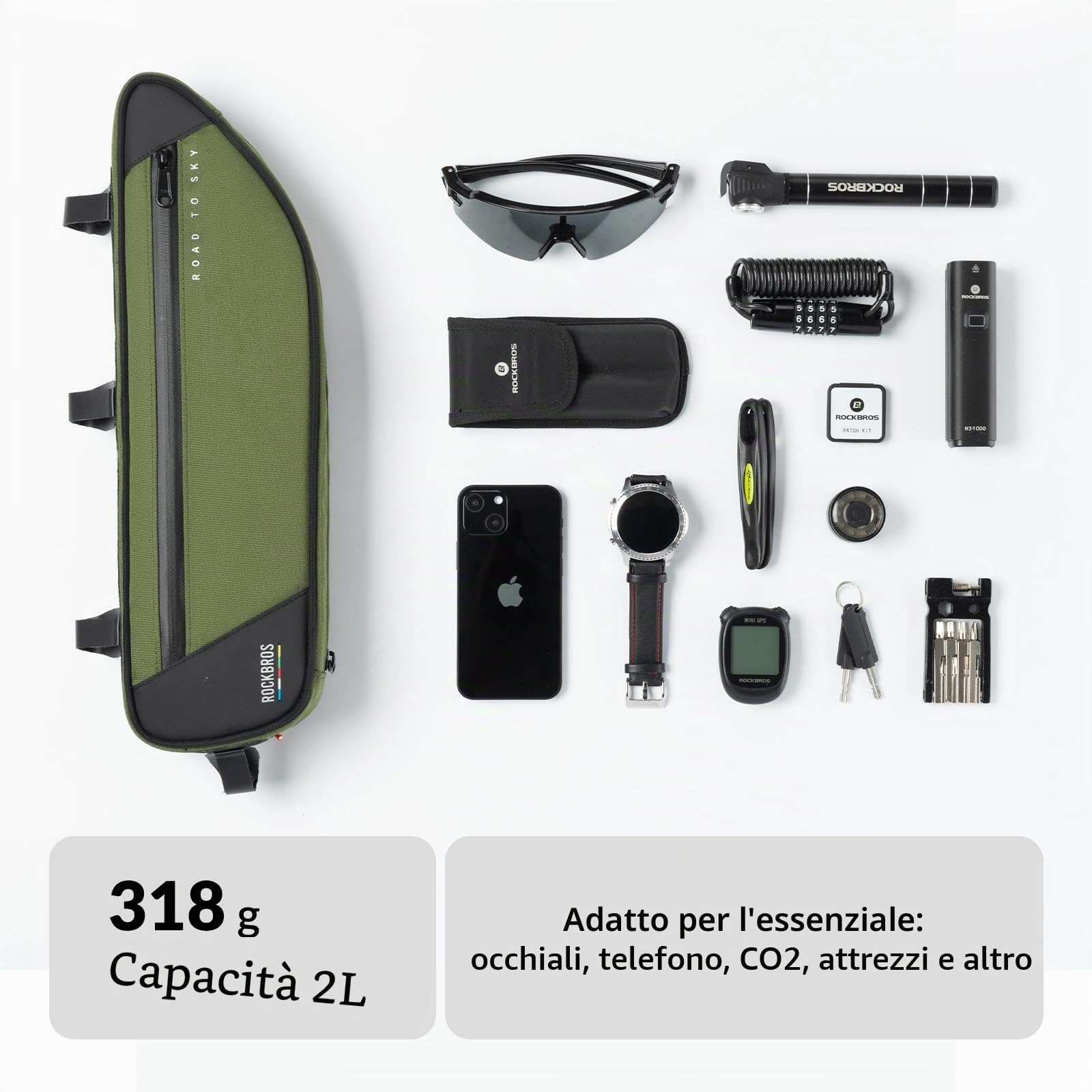 ROCKBROS Road to Sky Borsa Tubo Telaio Triangolo, Borsa Bicicletta Impermeabile per MTB Bici da Corsa, Triangolare da Telaio, Facile Installazione, Grande Capacità 2L