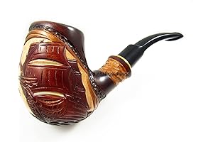 Fashion Decorated Marijuana Pipe: "SHIP" Carved Pear Root Wood and Pouch