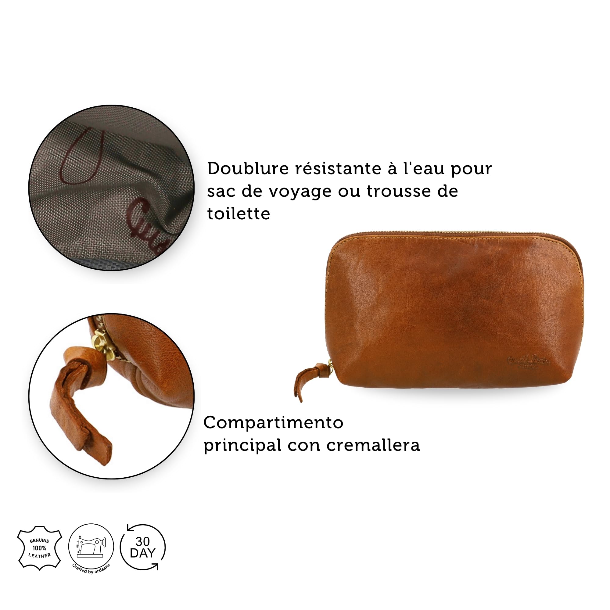 Gusti Neceser De Cuero para Mujer Eli – Neceser para Hombre De Cuero – Bolsa De Aseo Compacta De Cuero De Búfalo Beauty Case Marrón para Viajes Y Uso Diario