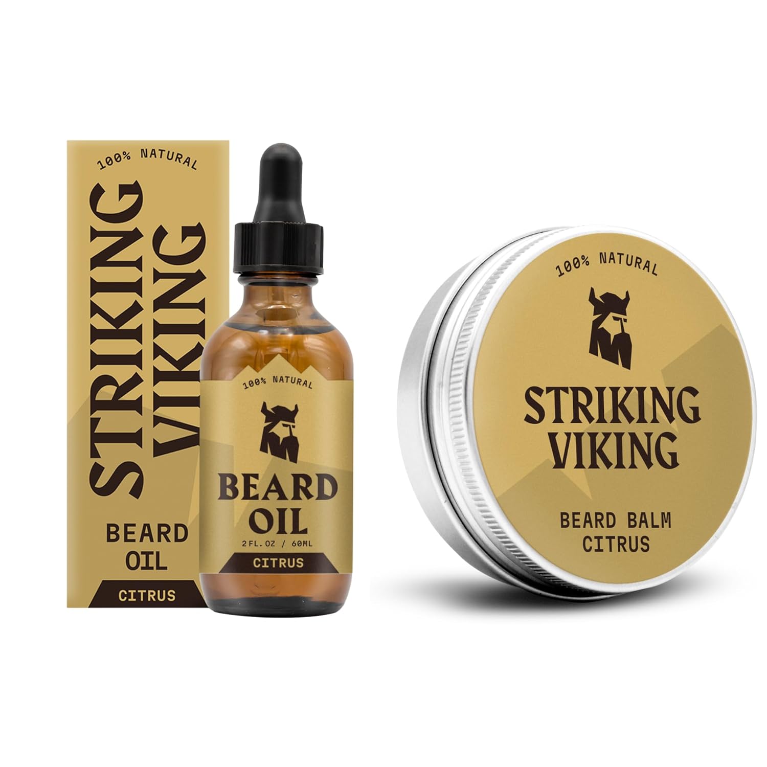 Striking Viking Pack of 2 Beard Oil and Beard Balm with Citrus Scent