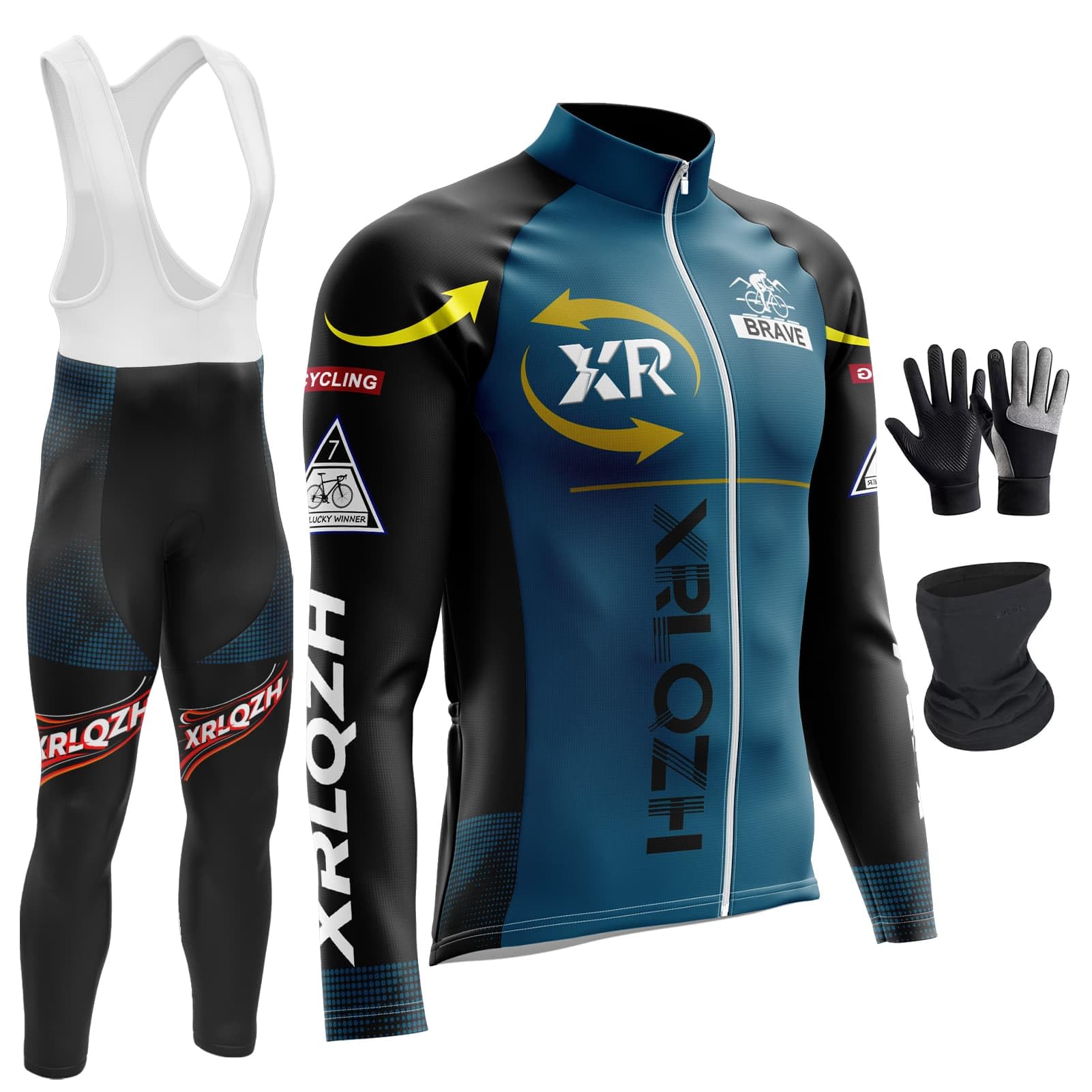 Vêtements De Cyclisme Hommes d'hiver Vêtements Cyclisme Vélo Polaire Maillot Ensemble,Maillot De Velo VTT Manche Longue Jersey Et Pantalon à Bretelle