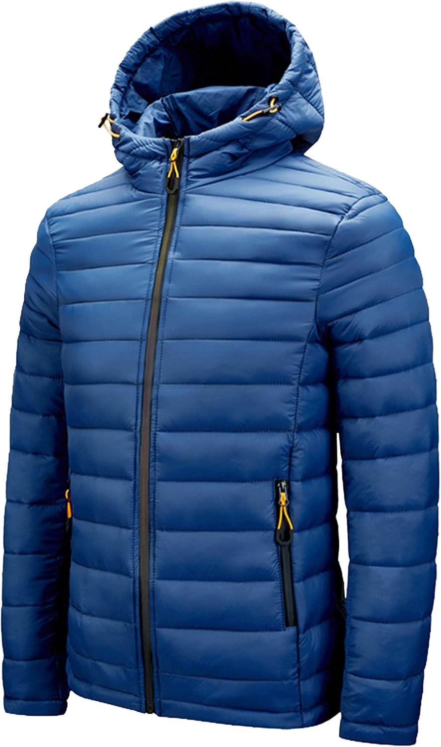 Maiyifu-GJ Mens Winter Coat Warm Lightweight Puffer Jacket Hooded Thicken Windproof Quilted Down Coats Outerwear