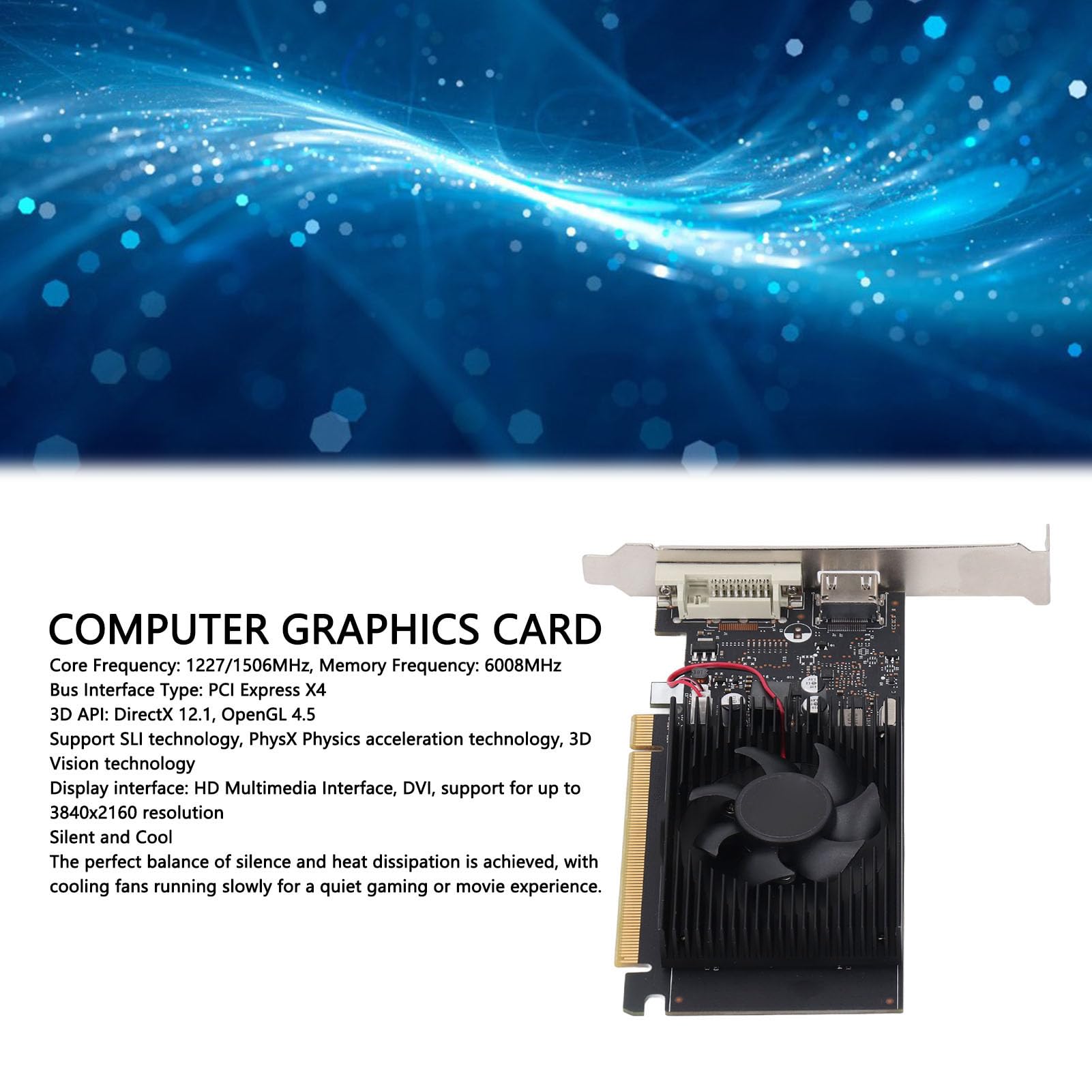 Sxhlseller Cartes Graphiques D'ordinateur GT1030 Pro 4 Go, Carte Graphique Vidéo GDDR4 1227/1506 MHz 64 Bits Prenant en L'API 3D, PCI Express X4 3.0, HDMI, DVI