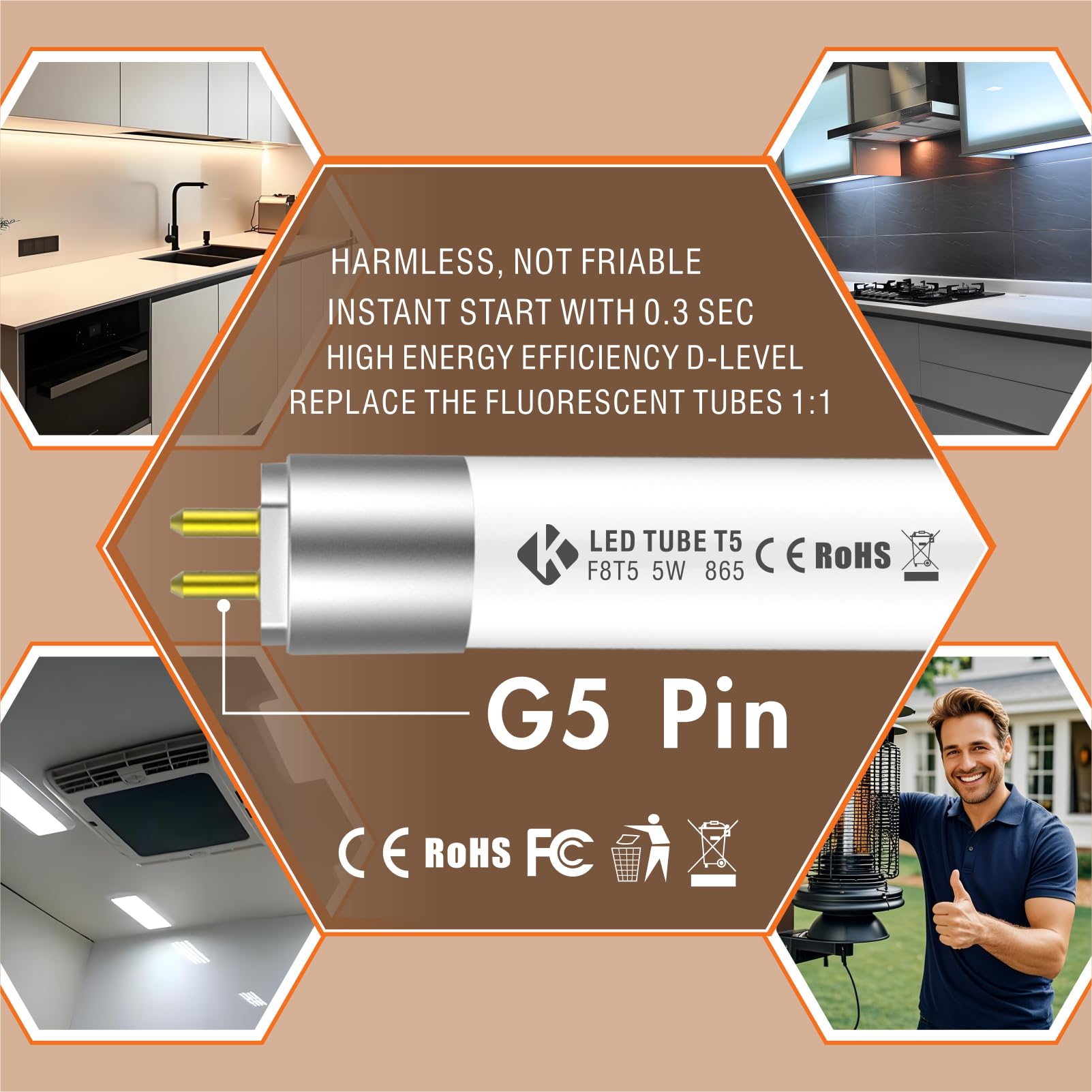 KENIU t5 led Tube Light 5w 680lm 288mm 6500k Plug & Play Works with (ECG) or (CCG) ballasts - Image 4