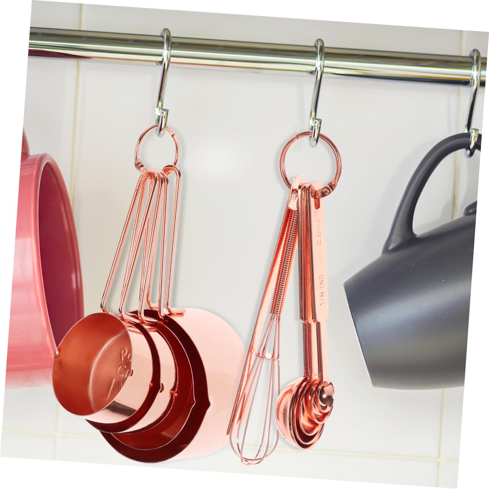 Alipis Juego de 4 Tazas Medidoras Y 7 Cucharas de Acero Inoxidable en Oro Rosa para Cocinar Y Hornear