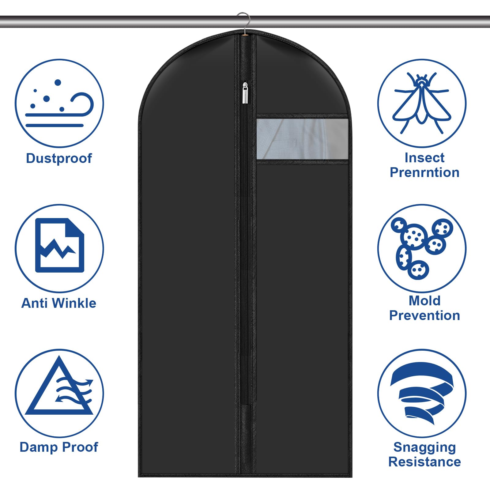 Housse Costume 60x120 Cm Respirante 2 Sacs De Costume Noirs Respirants - Housse Anti-Poussière Pliable Pour Vêtements Et Voyages