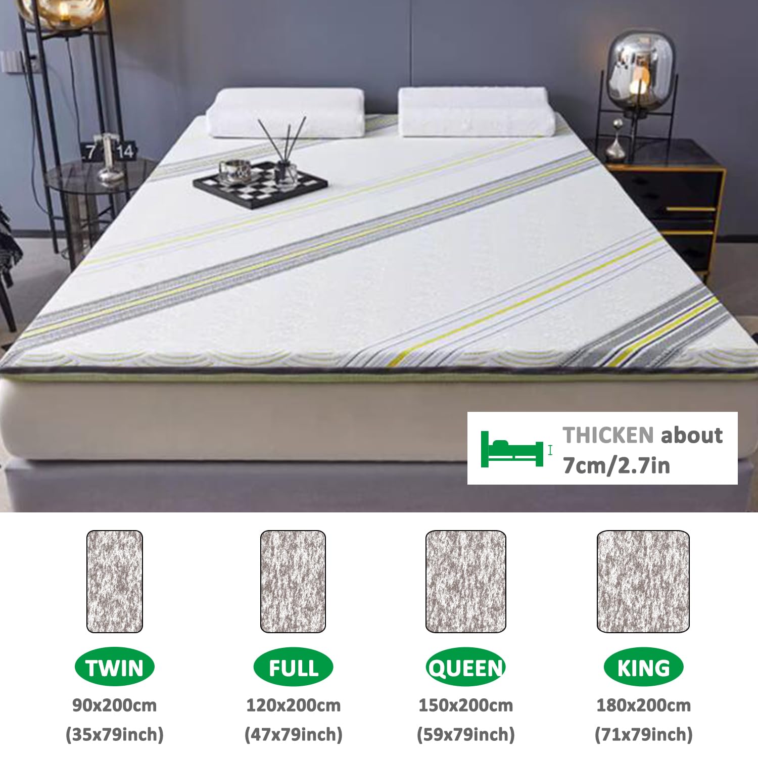 Tampone in Schiuma Ad Alta Densità,Schiuma Memoria Topper del Materasso del Letto Matrimoniale,Materassino Ventilato Ad Alta Densità,Copriletto Spesso 2/2,7 Pollici,Cute 7cm,120x190cm