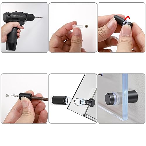 Miniatura 6 de Sumnacon 12 soportes de acero inoxidable de 12 x 1 pulgada, soportes de pared resistentes para marco de fotos acrílico de vidrio, tornillo de