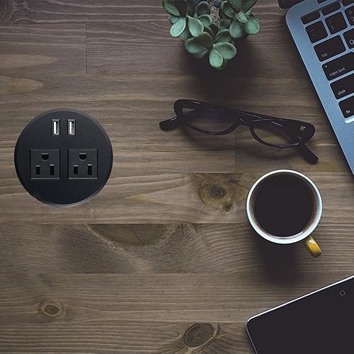 Miniatura 6 de Ojal de alimentación de escritorio con USB de 3 pulgadas con ojal USB para escritorio de conferencias, central eléctrica, concentrador, 2 salidas de
