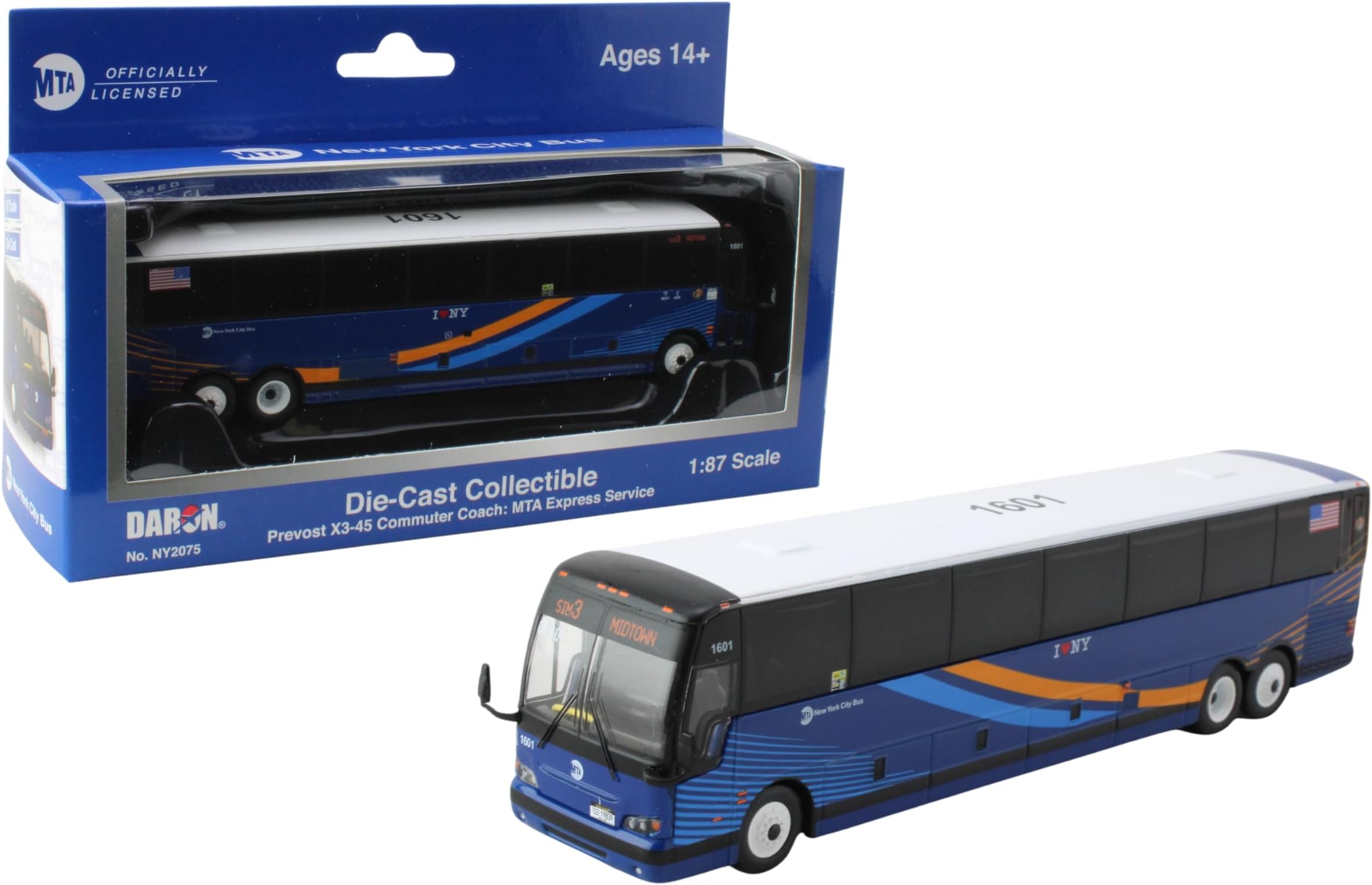 Daron Prevost X3-45 Commuter Coach: MTA Express Service Bus, with Die-Cast Metal, 1/87 Scale (6")
