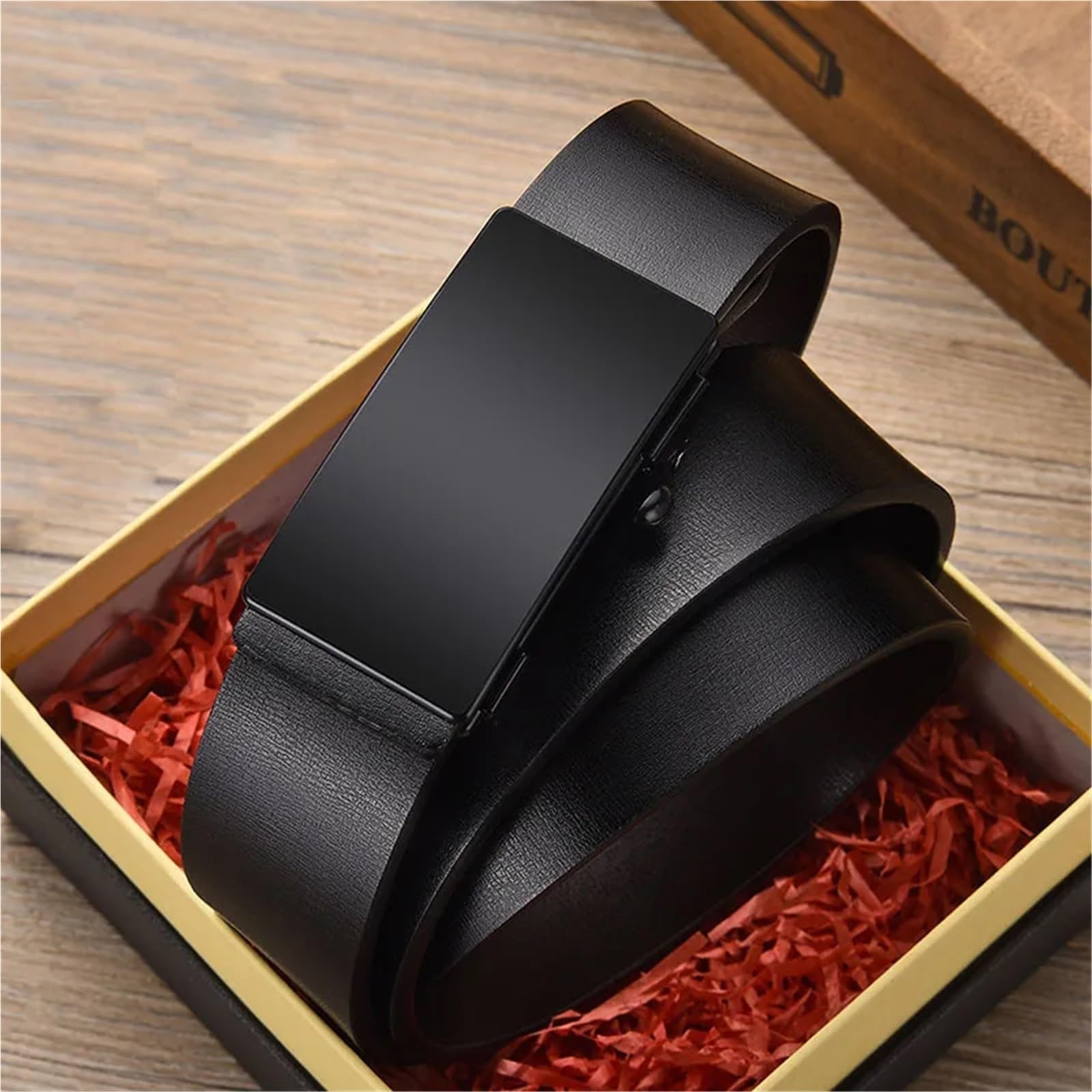 Cinturón de cuero para hombre, negro, metal, sin dientes, hebilla automática, para negocios, casual, de poliuretano, moda para hombre