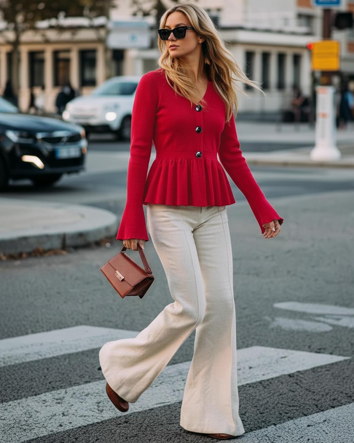 Vivilli Fall Open Front Cardigan Sweaters for Women Trendy Long Sleeve Peplum Tops Knit Button Sweater Casual Outerwear - Image 6